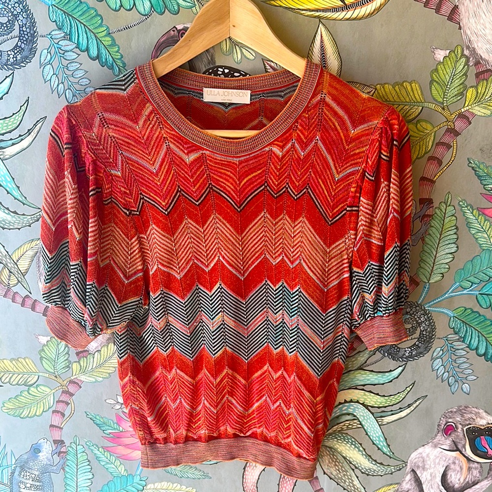 Ulla Johnson Women's Chevron Knit Top - coral and Black